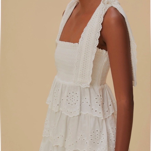Farm Rio Off-White Embroidered Ruffle Midi Dress - Picture 2 of 6